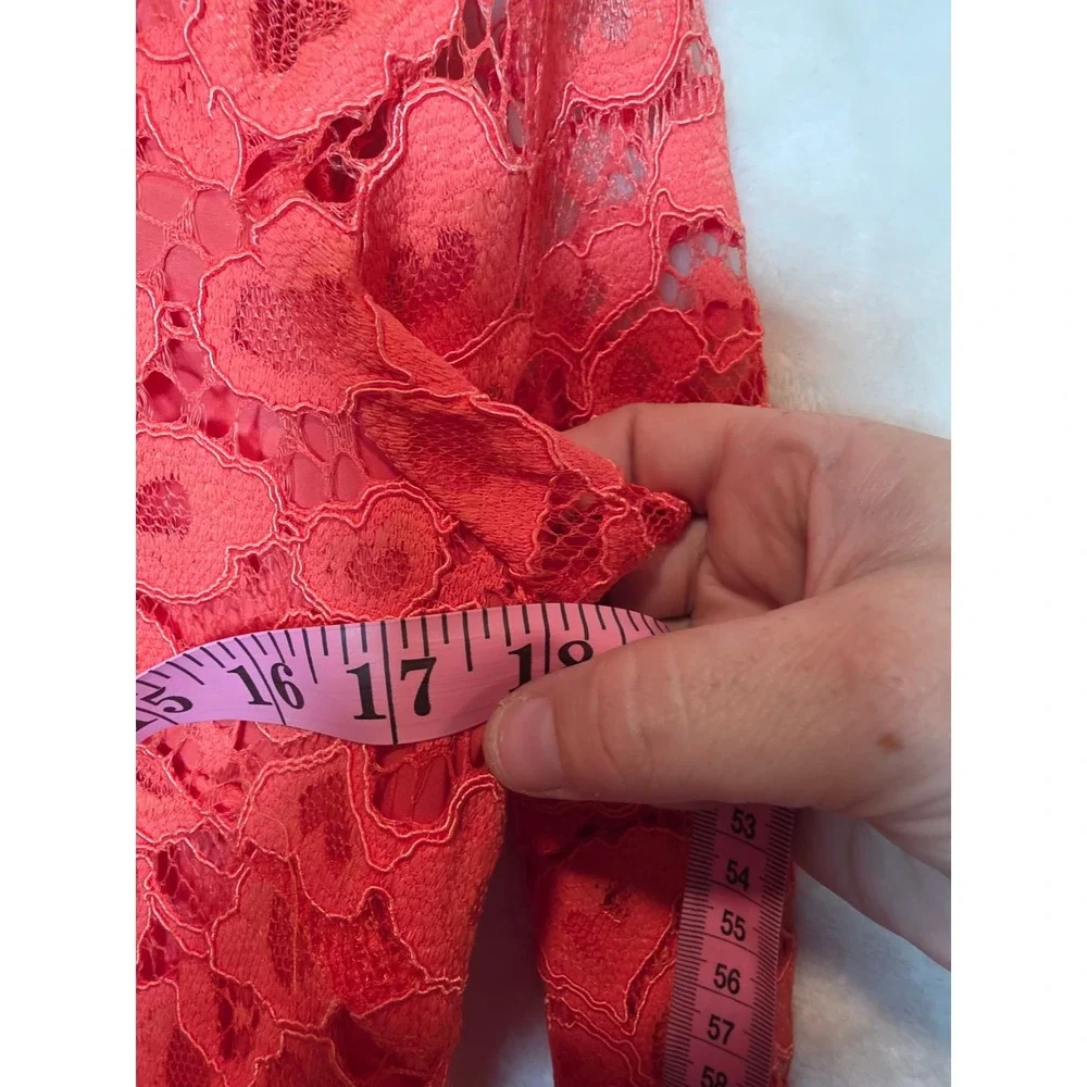 Trina Turk‎ Coral Red Floral Lace Sheath Dress 3/4 Sleeve Size 4 Cocktail Event